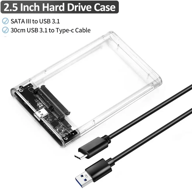 USB32 HDD 인클로저 25 인치 SSD 외장형 하드 드라이브 케이스디스플레이 화면 포함 노트북 PC용 투명 휴대, 01 China Mainland, 02 Ordinary Case