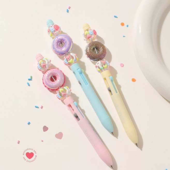 비즈볼펜 볼꾸 볼펜꾸미기 파츠 펜꾸, 1개, 도넛핑크