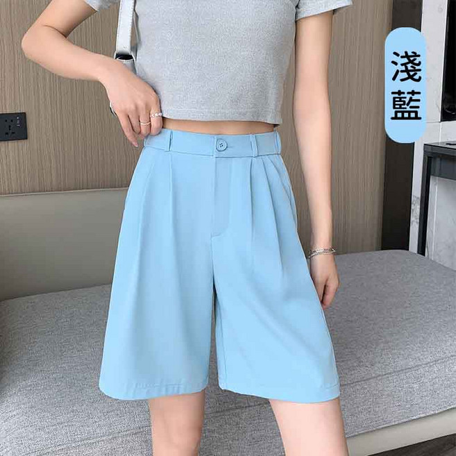 IFaith 韓版直筒西裝短褲 寬鬆顯瘦鬆緊腰 大尺碼 休閒寬褲 S0033