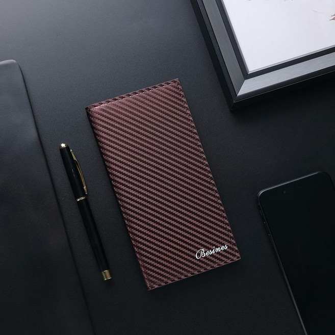 輕奢男士長款碳纖維錢包，超薄多卡位證件夾
