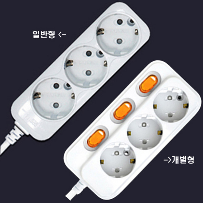 멀티코드 일반형3구2M 3M 5M 멀티탭, 2m, 1개, 백색