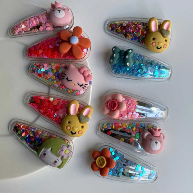 [10개1세트] 워더미 큐티 샤이니 글리터 투명 똑딱 세모핀 헤어핀 세트 CHF311