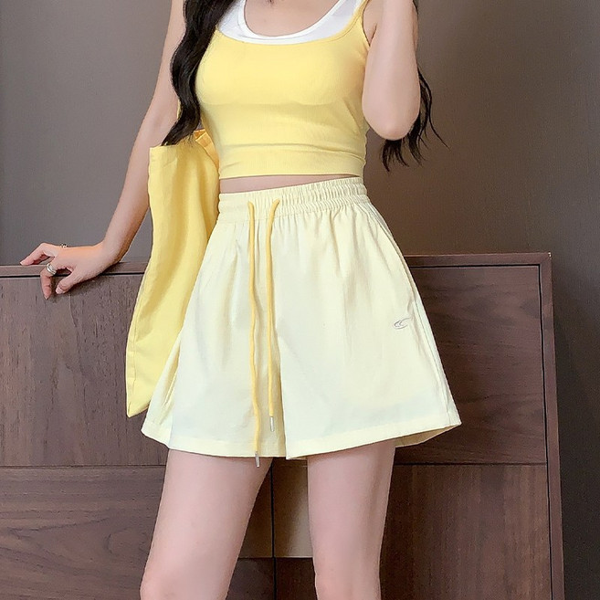 무니유유 여성 자수 바스락 쿨링 가벼운 포켓 A라인 밴딩 3부 반바지