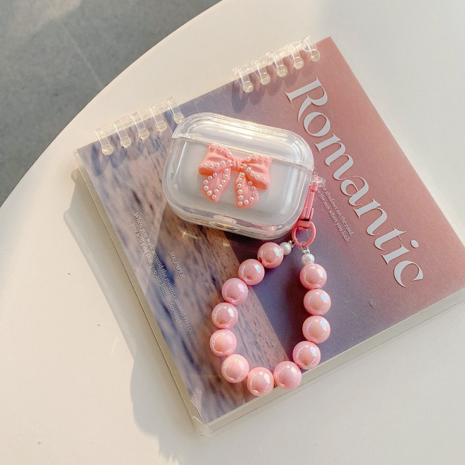 AirPods 防摔保護殼 耳機保護套, 珍珠蝴蝶結高透-粉色-送鐳射珠鏈,Airpods 新3代 2021, 1個, Airpods 新3代 2021