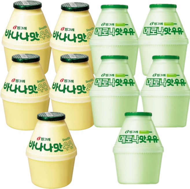 빙그레 단지우유 2종 혼합 (바나나맛우유 and 메로나맛우유), 240ml, 10개