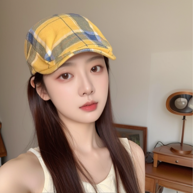 원픽 빈티지 체크 베레모 헌팅캡 C34