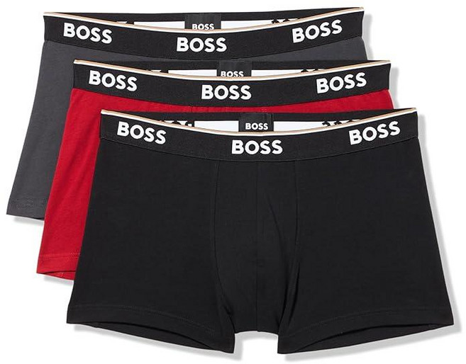 BOSS 남성용 3팩 멀티 컬러 볼드 로고 트렁크 피치 블랙. XXL