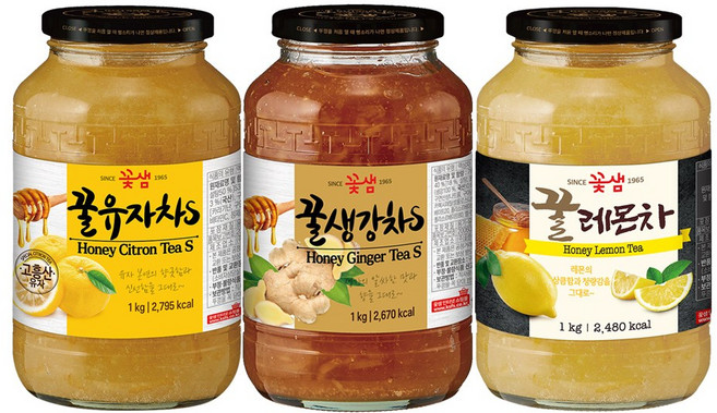 꽃샘 꿀유자차S +꿀생강차S +꿀레몬차, 3개, 1개입, 1kg