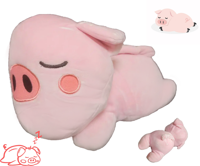 단잠 자는 귀여운 핑크 돼지 애착 봉제 인형, 1개, 혼합색상, 28cm