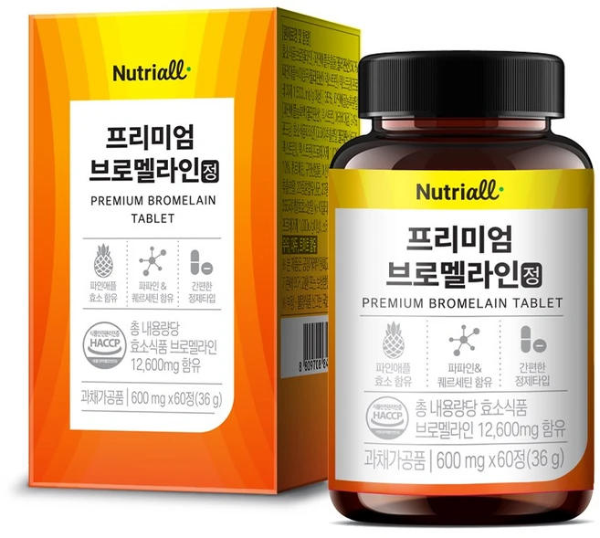 뉴트리올 브로멜라인 파인애플 추출 효소 퀘르세틴 파파인 칼륨 3600mg, 1박스, 60정 - 쿠팡