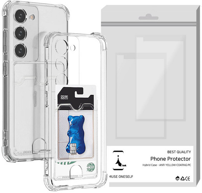 2개 아이수트 카드 2장 수납 카메라 풀커버 투명 휴대폰케이스 + 스크레치 방지 보호필름