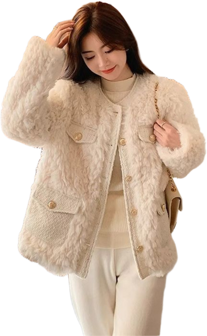 여성용 뽀글이 라운드 재킷 가을 겨울 소프트 케주얼 자켓