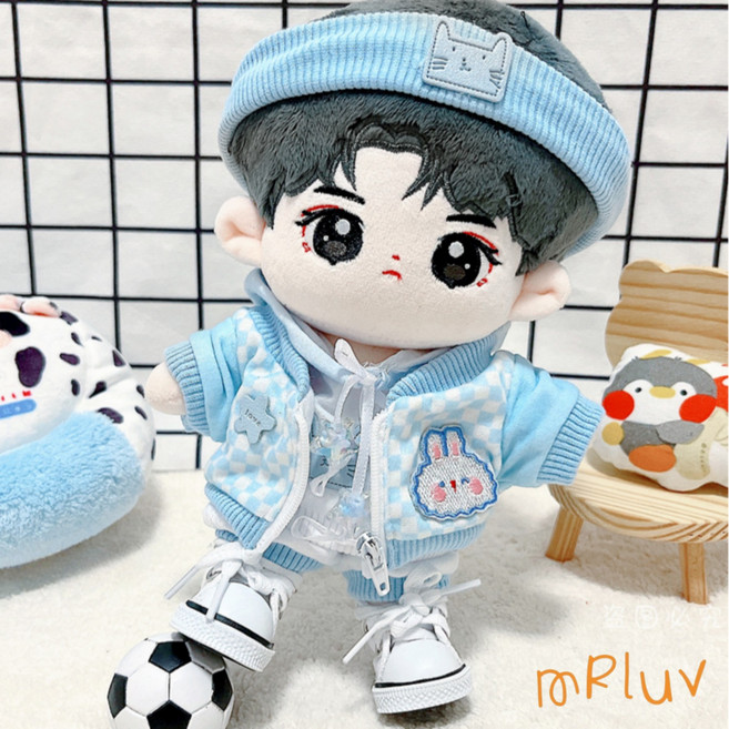 [mRluv] 20cm 인형옷 솜인형 후드티 봉제인형 사람 솜깅이, 하늘색 인형옷, 1세트