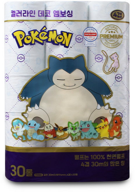 포켓몬 화장지 천연펄프 4겹, 30m, 30롤, 1개