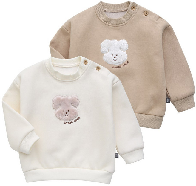 그린베베 국내생산 영유아용 겨울용 퍼피 기모 맨투맨