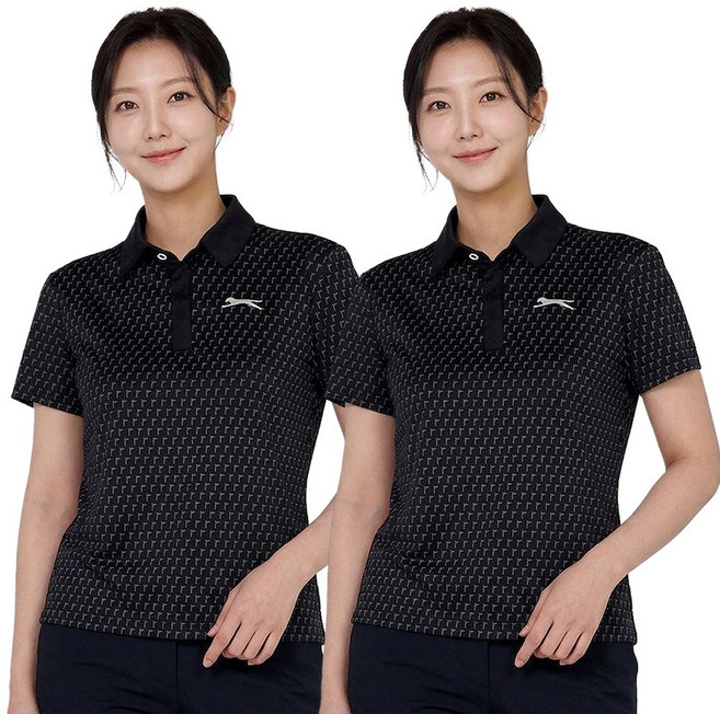 슬레진저 1+1 여성 펀칭 디테일 스판 카라 반팔 티셔츠