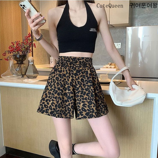CuteQueen 귀여운여왕 레오파드 여성 반바지 A라인 4부 숏팬츠 트레이닝 바지 빅사이즈