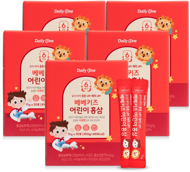 데일리원 베베키즈 어린이 홍삼 15g 30포, 5개, 450g