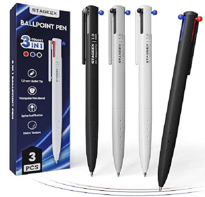 스테이지크 Stageek 볼펜 3색 3in1 볼포인트 1.0mm 멀티 컬러 3개세트