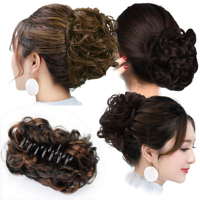 마녀플랜트 자연스러운 똥머리 집게 당고머리 가발 헤어집게핀 볼륨업스타일, 내츄럴블랙, 1개