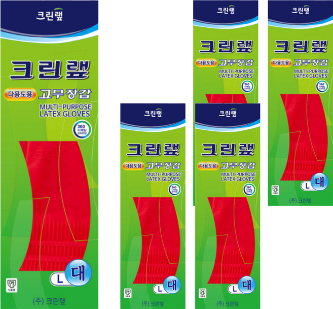 크린랲 다용도 고무장갑, 레드, 대(L), 5개