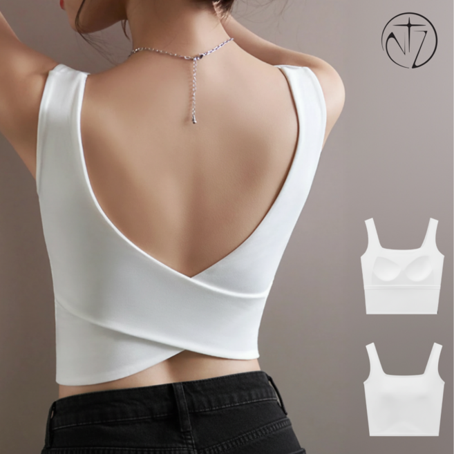 티엔즈 아찔핏 브라캡 일체형 면스판 크롭 나시