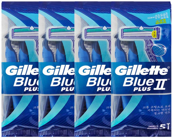 질레트 블루2 플러스 일회용 면도기 5입x4개 (총20개) / 여행용 면도기, 5개입, 4개