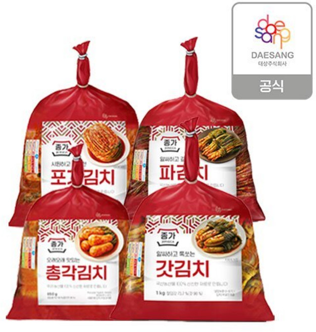 종가 포기김치900g+ 총각김치850g+파김치900g+갓김치1kg, 1세트, 3.65kg