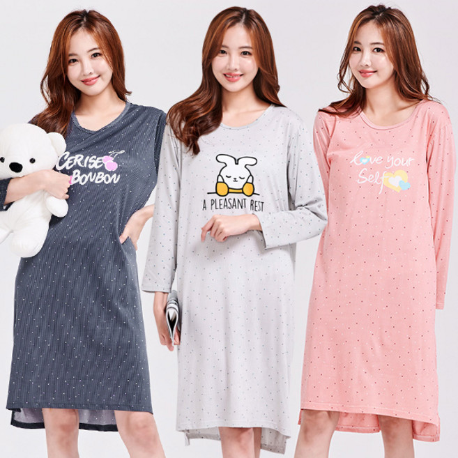 이라인 여성용 포포 긴팔 이지웨어 잠옷원피스