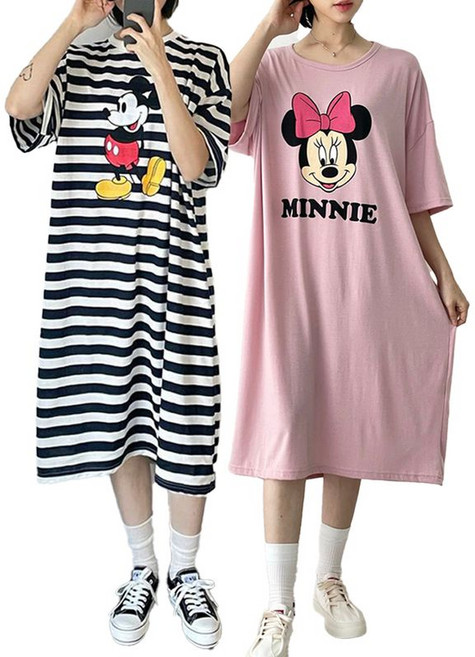 디즈니 정품 미키 미니 반팔 원피스 홈웨어 국내 생산 빅사이즈