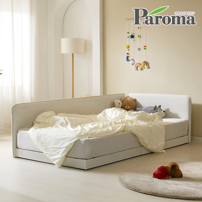 파로마 아이룸 높은 슬림 저상형 패브릭 데이베드 키즈 아기침대 SS, 데이베드형(크림화이트)SS, 프레임만