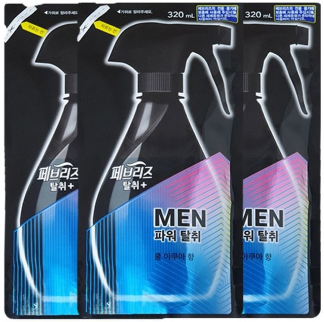 페브리즈 섬유탈취제 포맨 쿨아쿠아향 리필 320ml 3개 ~ 강력 파워 냄새 탈취 방향 보충용 탈취제 냄새제거, 페브리즈 섬유탈취제 포맨 쿨아쿠아향 리필 320ml 3