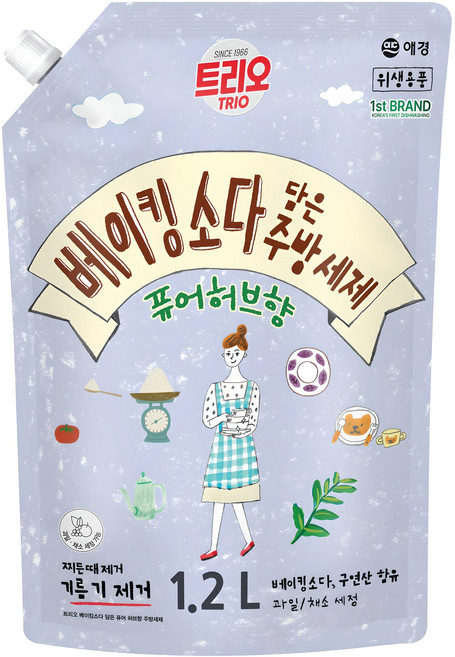 트리오 베이킹소다 담은 퓨어허브향 주방세제, 1.2L, 1개