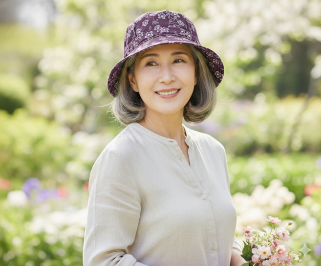 원픽 중년 여성 꽃무늬 챙모자 햇빛차단 가벼운 봄 여름 외출 버킷햇 C71