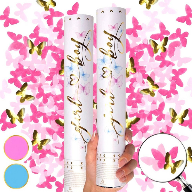 솔레르 화약없는 젠더리빌 폭죽 나비 컨페티 성별공개, 2개, 핑크