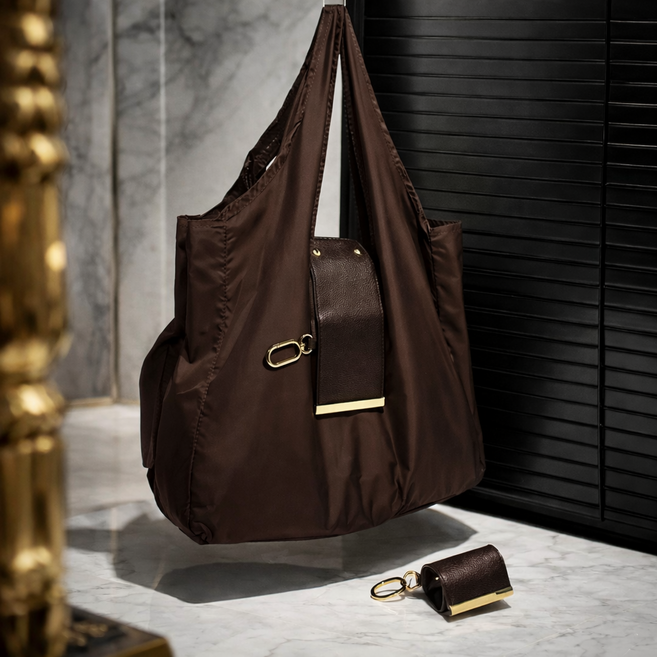 위핏마켓 대용량 휴대용 접이식 키링 장바구니, 브라운, 1개