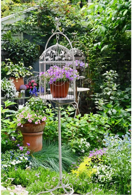 엔틱새장 철제 케 스탠드 보관함 정원 소품 조류 가정용 앵무새 야외 사육장 마당, 조롱장 오래된흰색