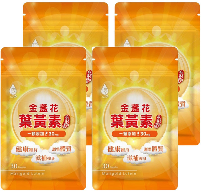Tsuie 日濢 金盞花含葉黃素膠囊 30顆 每顆添加30mg游離型葉黃素, 500mg, 4包