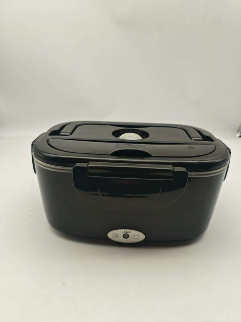 電熱飯盒便攜式家車兩用熱飯保溫便當免注水加熱, 1個, 黑色:歐規220V不鏽鋼內膽+密封圈