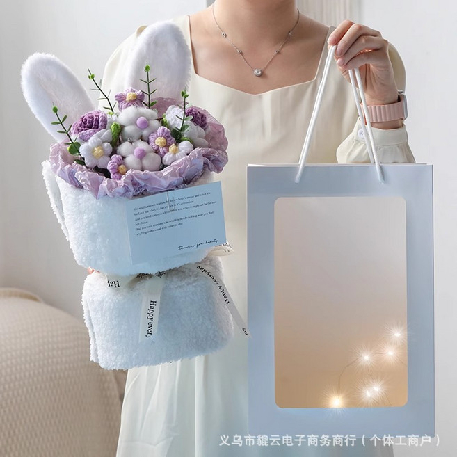 토끼 뜨개 인형 꽃다발 발표회 꽃다발 예쁜 인형 꽃다발 선물용 선물, A.  토끼 퍼플 뽀글이