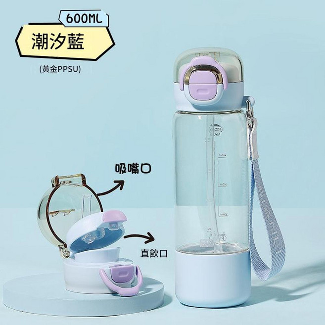 PPSU雙飲吸管水杯, 潮汐藍600ml, 1套, 600L