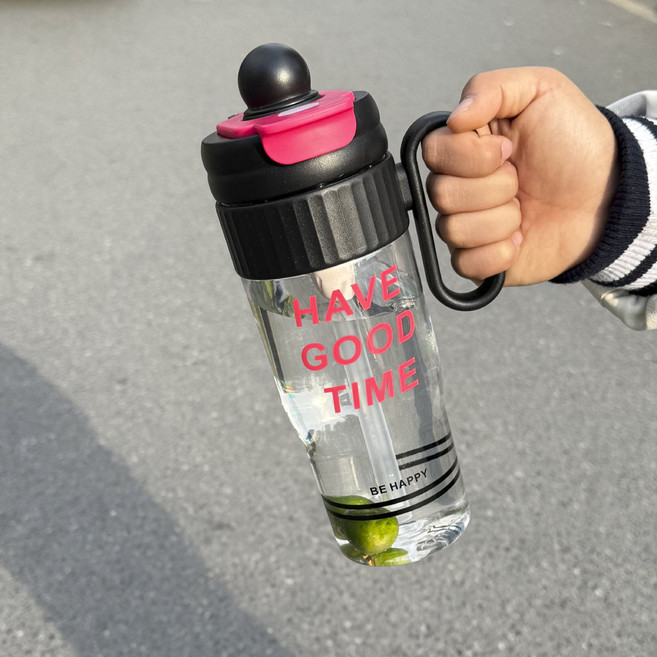 運動水壺便攜吸管杯 500ml 粉紅色, 黑色, 1套, 500L
