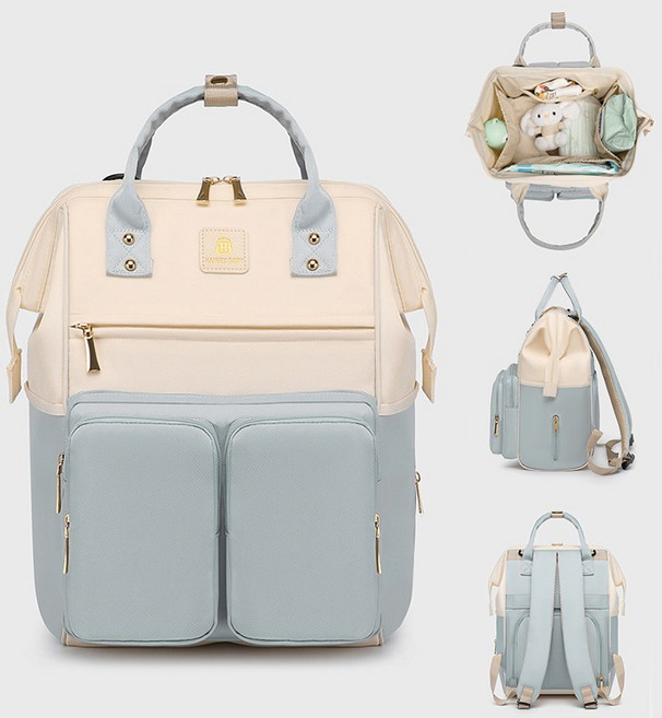 루즈비 멀티 포켓 기저귀가방 백팩 30L 대용량 육아 백팩 보온 보냉 방수 유모차 캐리어 거치 출산선물, 스카이블루