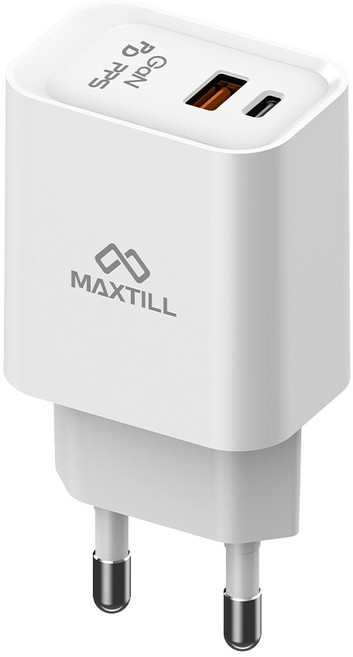 맥스틸 25W GaN 2포트 PD PPS 초고속 충전기 C타입 USB 멀티 어댑터, 1개, 화이트