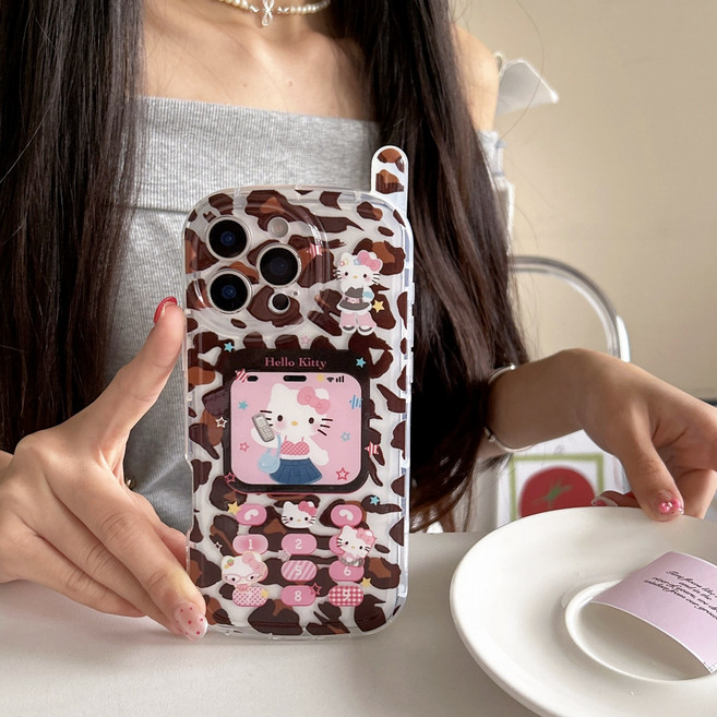 헬로키티 아이폰16 시리즈 레오파드 패턴 Y2K 갸루 케이스