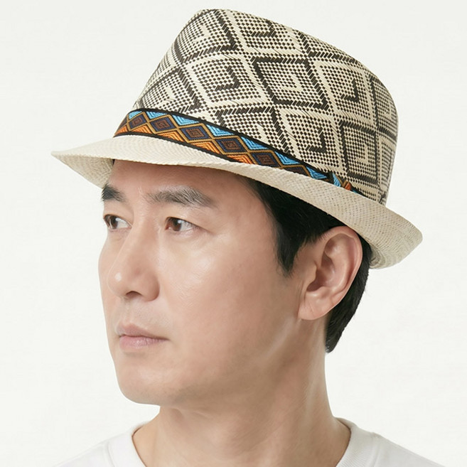 지사 페도라 에스닉 람버스 여름 중년남성 모자 할아버지 시원한 중절모 밀짚