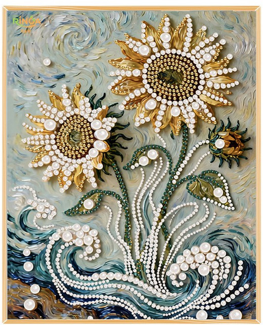 리노아 DIY 진주아트 캔버스 세트 아트토이 수공예 인테리어 그림 선물, 1개, 01별빛 해바라기