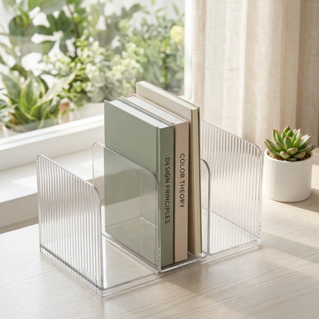 투원 데스크테리어 투명 책꽂이 북스탠드 사무실 책상 정리, 투명 그레이