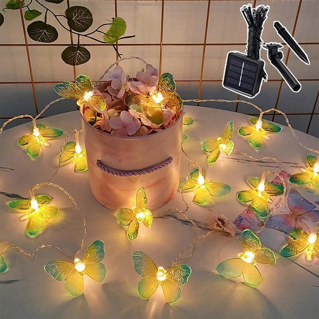 태양광 나비 요정 스트링 라이트 야외 야간 커튼 침실 생일 웨딩 파티 장식, 1. Yellow