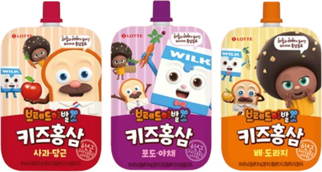 롯데칠성음료 브레드이발소 키즈홍삼 사과&당근+포도&야채+배&도라지 혼합15개입 (3가지맛 각5개), 15개, 100ml